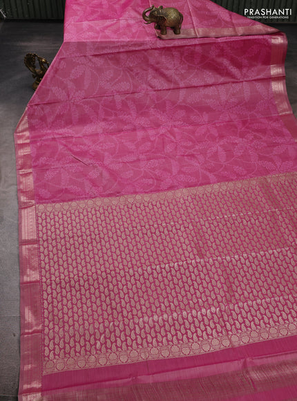 Bangalori silk saree pink shade with allover ikat weaves and zari woven border