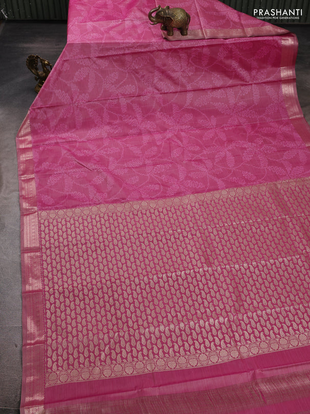 Bangalori silk saree pink shade with allover ikat weaves and zari woven border