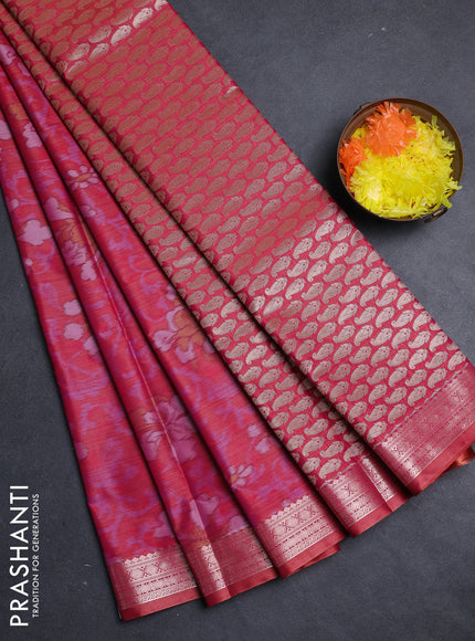 Bangalori silk saree pink with allover ikat weaves and zari woven border