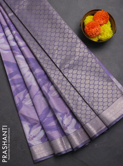 Bangalori silk saree pastel lavender with allover ikat weaves and zari woven border