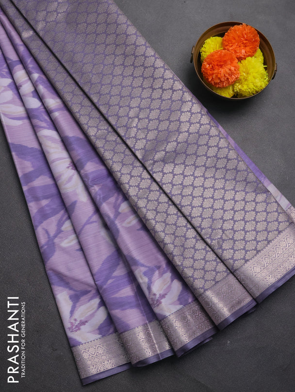 Bangalori silk saree pastel lavender with allover ikat weaves and zari woven border