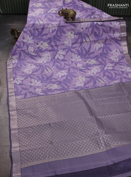 Bangalori silk saree pastel lavender with allover ikat weaves and zari woven border