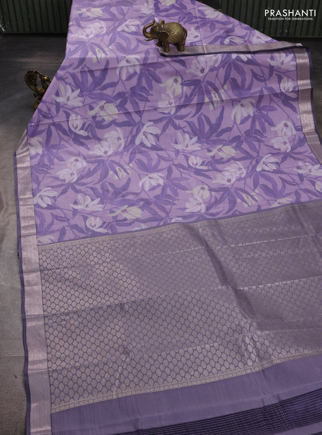 Bangalori silk saree pastel lavender with allover ikat weaves and zari woven border