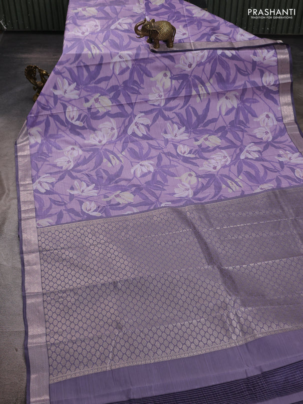 Bangalori silk saree pastel lavender with allover ikat weaves and zari woven border