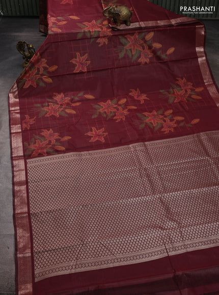Bangalori silk saree maroon with allover ikat weaves and zari woven border