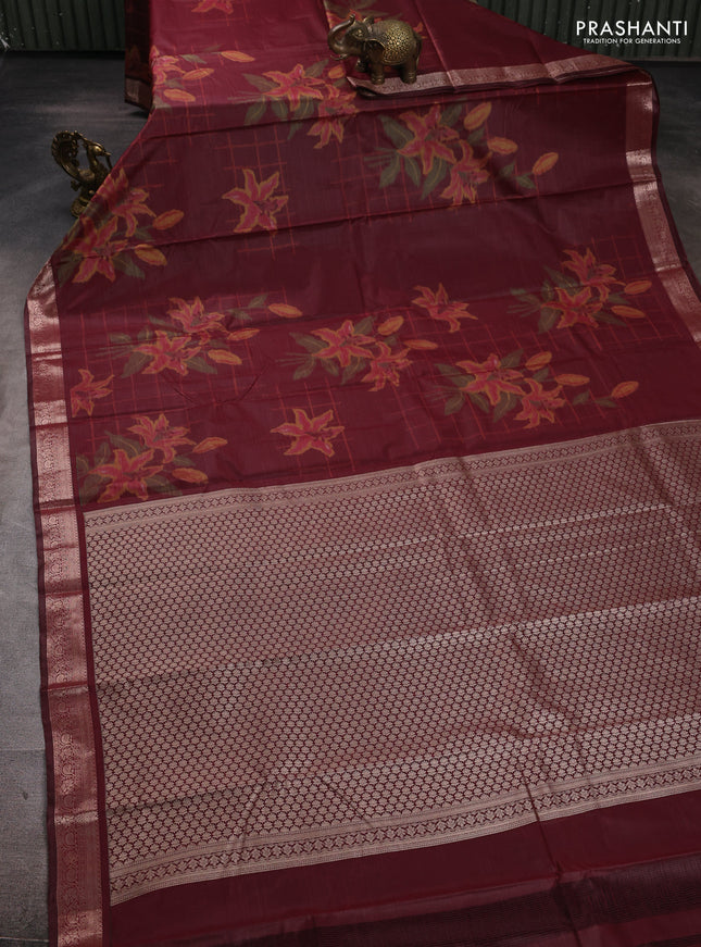 Bangalori silk saree maroon with allover ikat weaves and zari woven border