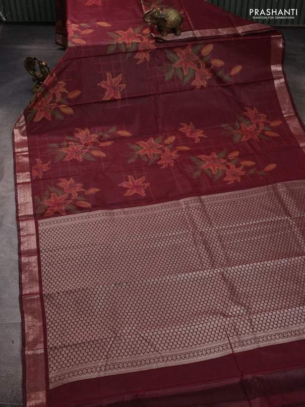 Bangalori silk saree maroon with allover ikat weaves and zari woven border