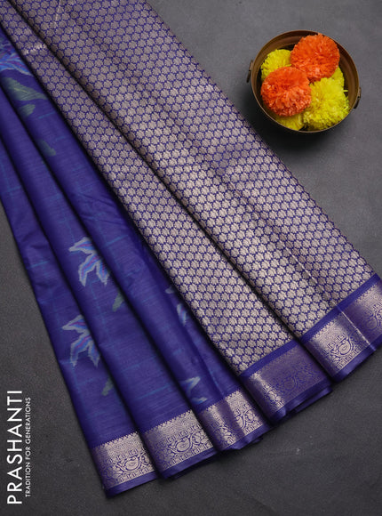Bangalori silk saree blue with allover ikat weaves and zari woven border