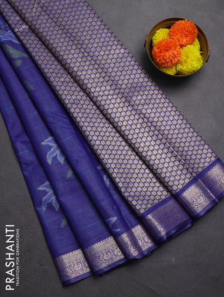 Bangalori silk saree blue with allover ikat weaves and zari woven border