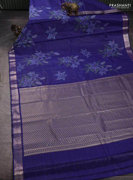 Bangalori silk saree blue with allover ikat weaves and zari woven border