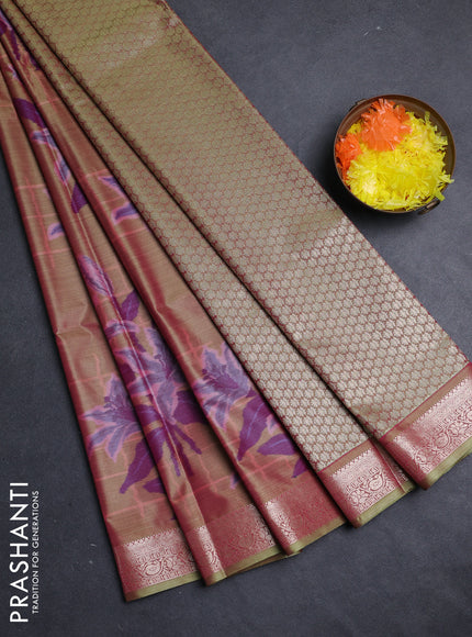 Bangalori silk saree dual shade of green with allover ikat weaves and zari woven border