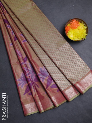 Bangalori silk saree dual shade of green with allover ikat weaves and zari woven border