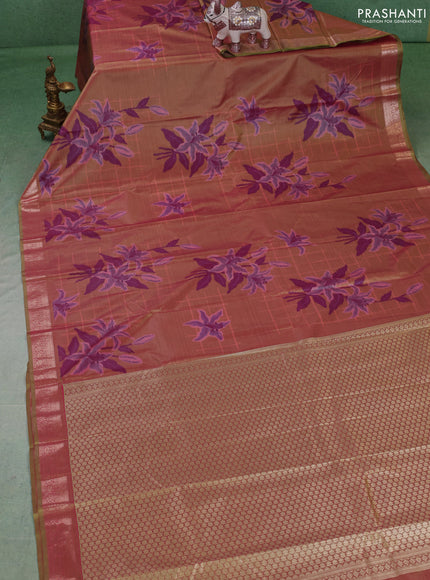 Bangalori silk saree dual shade of green with allover ikat weaves and zari woven border