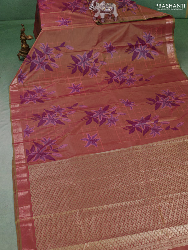 Bangalori silk saree dual shade of green with allover ikat weaves and zari woven border