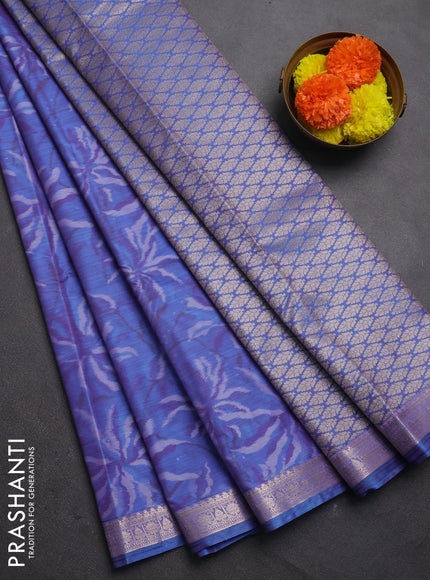 Bangalori silk saree blue shade with allover ikat weaves and zari woven border