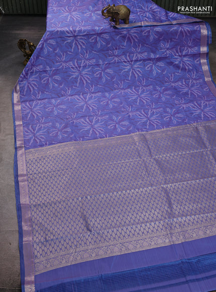 Bangalori silk saree blue shade with allover ikat weaves and zari woven border