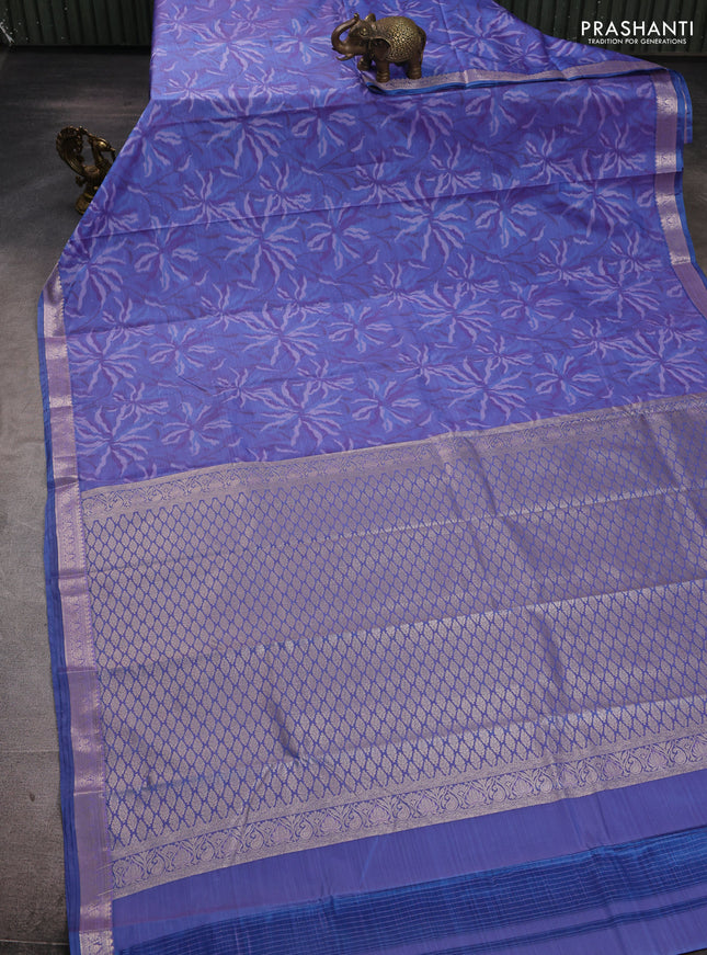 Bangalori silk saree blue shade with allover ikat weaves and zari woven border