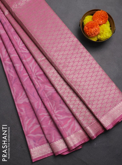 Bangalori silk saree light pink with allover ikat weaves and zari woven border