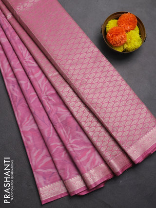 Bangalori silk saree light pink with allover ikat weaves and zari woven border