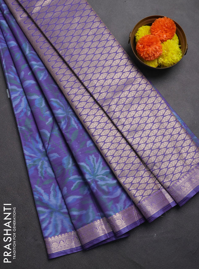 Bangalori silk saree lavender with allover ikat weaves and zari woven border
