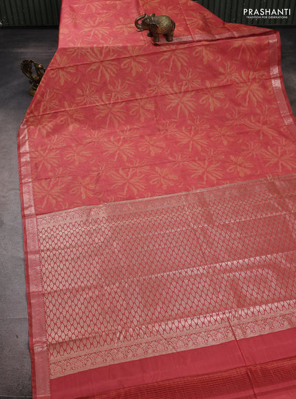 Bangalori silk saree peach shade with allover ikat weaves and zari woven border