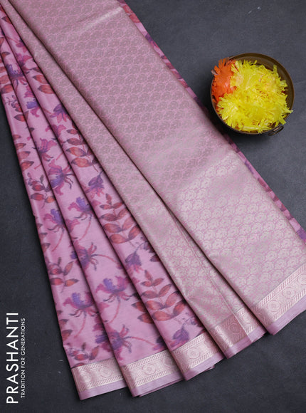 Bangalori silk saree light pink with allover ikat weaves and zari woven border