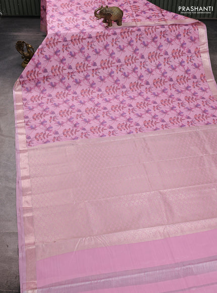 Bangalori silk saree light pink with allover ikat weaves and zari woven border