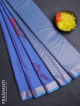 Bangalori silk saree blue shade with allover ikat weaves and zari woven border