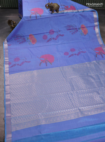 Bangalori silk saree blue shade with allover ikat weaves and zari woven border