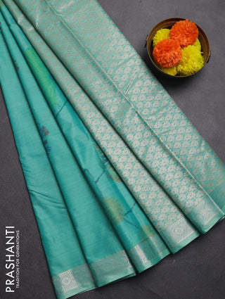 Bangalori silk saree teal green with allover ikat weaves and zari woven border