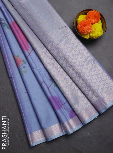Bangalori silk saree pastel blue with allover ikat weaves and zari woven border
