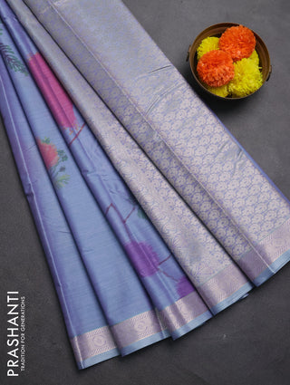 Bangalori silk saree pastel blue with allover ikat weaves and zari woven border