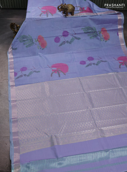 Bangalori silk saree pastel blue with allover ikat weaves and zari woven border