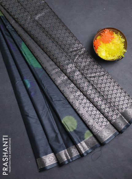Bangalori silk saree elephant grey with allover ikat weaves and zari woven border