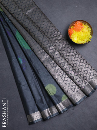 Bangalori silk saree elephant grey with allover ikat weaves and zari woven border