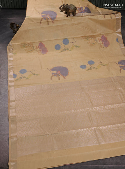 Bangalori silk saree sandal with allover ikat weaves and zari woven border