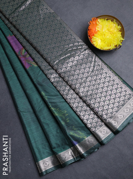 Bangalori silk saree dark green with allover ikat weaves and zari woven border