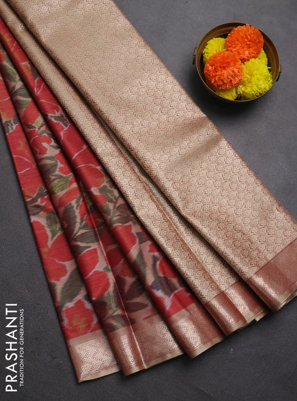 Bangalori silk saree red and beige with allover ikat weaves and zari woven border