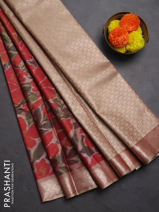 Bangalori silk saree red and beige with allover ikat weaves and zari woven border