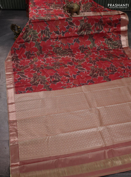 Bangalori silk saree red and beige with allover ikat weaves and zari woven border