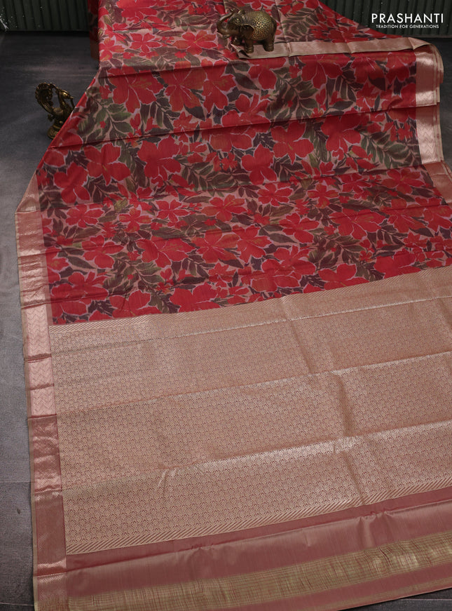 Bangalori silk saree red and beige with allover ikat weaves and zari woven border
