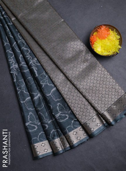 Bangalori silk saree grey with allover ikat weaves and zari woven border