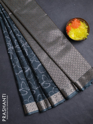 Bangalori silk saree grey with allover ikat weaves and zari woven border