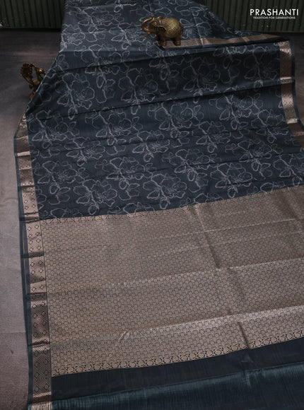Bangalori silk saree grey with allover ikat weaves and zari woven border