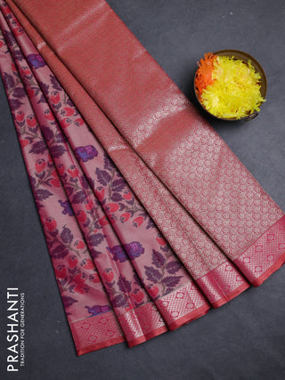 Bangalori silk saree mild peach and red shade with allover ikat weaves and zari woven border