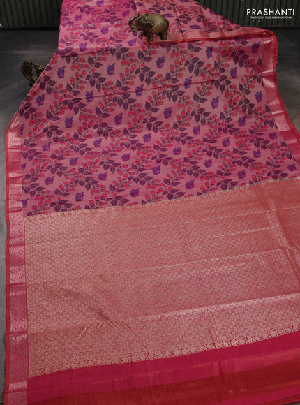 Bangalori silk saree mild peach and red shade with allover ikat weaves and zari woven border