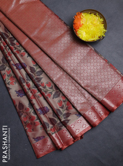 Bangalori silk saree beige and rust shade with allover ikat weaves and zari woven border