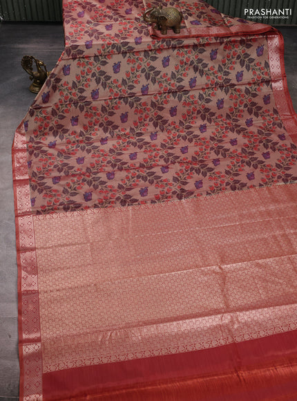 Bangalori silk saree beige and rust shade with allover ikat weaves and zari woven border