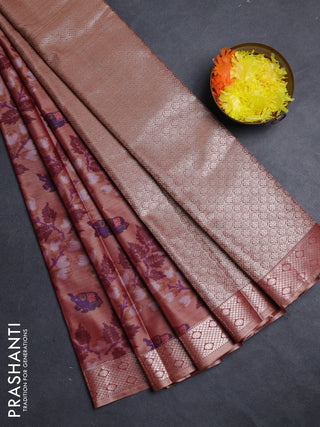 Bangalori silk saree dark sandal with allover ikat weaves and zari woven border