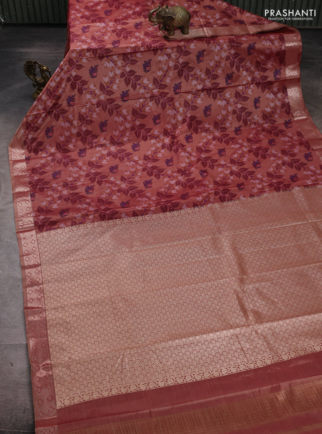 Bangalori silk saree dark sandal with allover ikat weaves and zari woven border